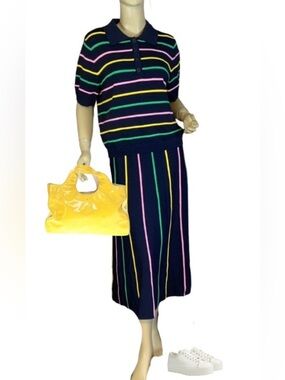 ON 34TH BLUE WITH MULTI-COLOR STRIPE POLO AND SKIRT MATCHING SET (M)